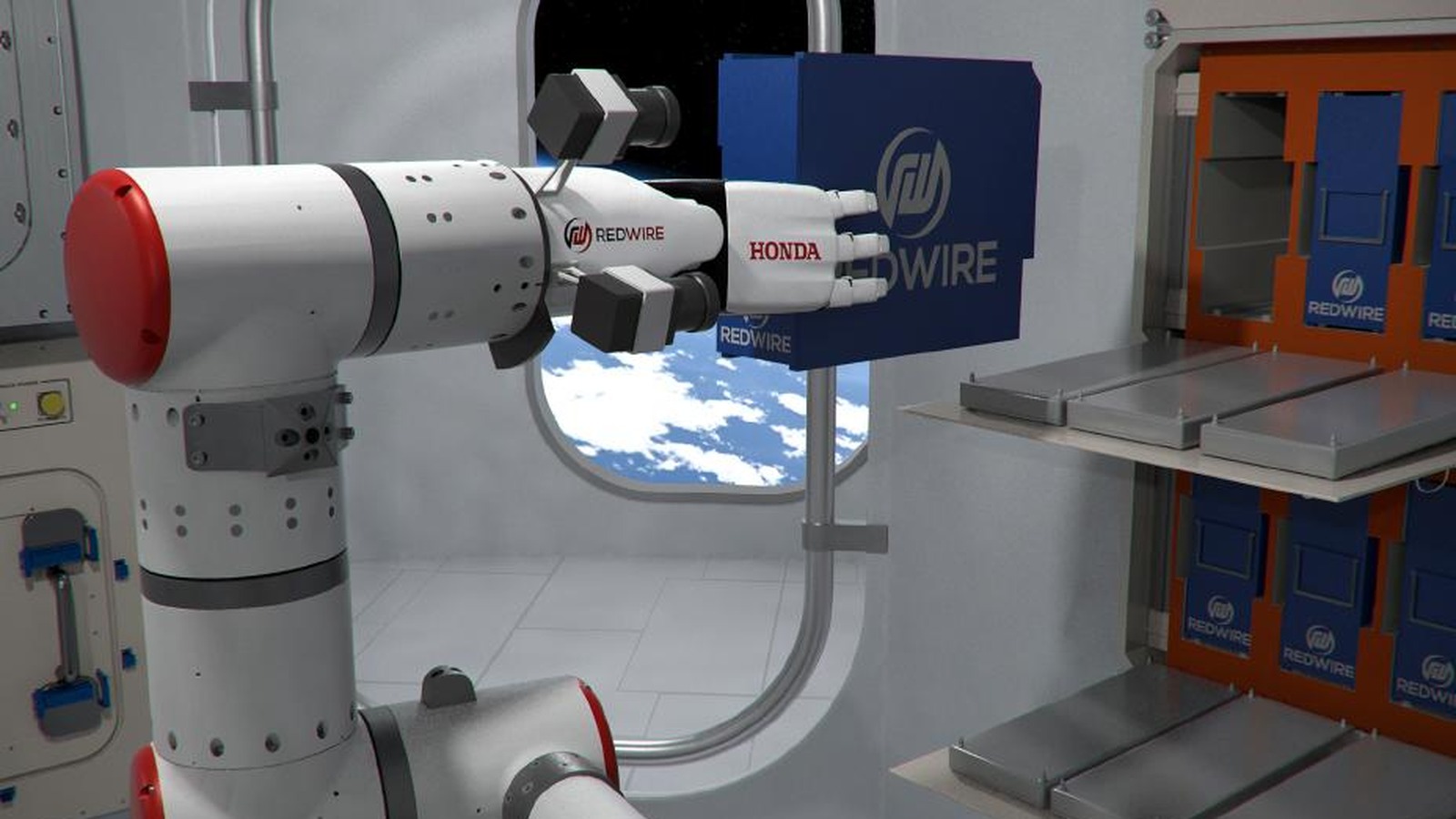 Concept art of Honda multi-fingered hand with Redwire STAARK arm on a commercial station